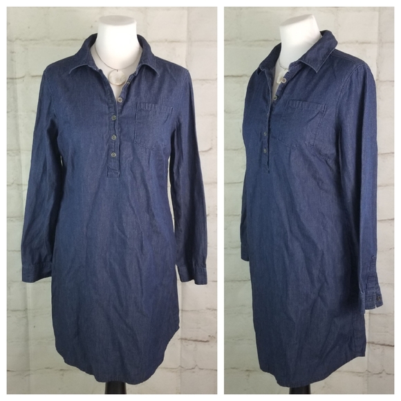 Chambray M Dark Blue Long Sleeve Mini Tunic Dress - Picture 5 of 6